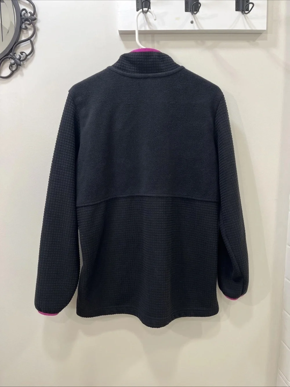 Lands' End Black Fleece Jacket with Pink Trim